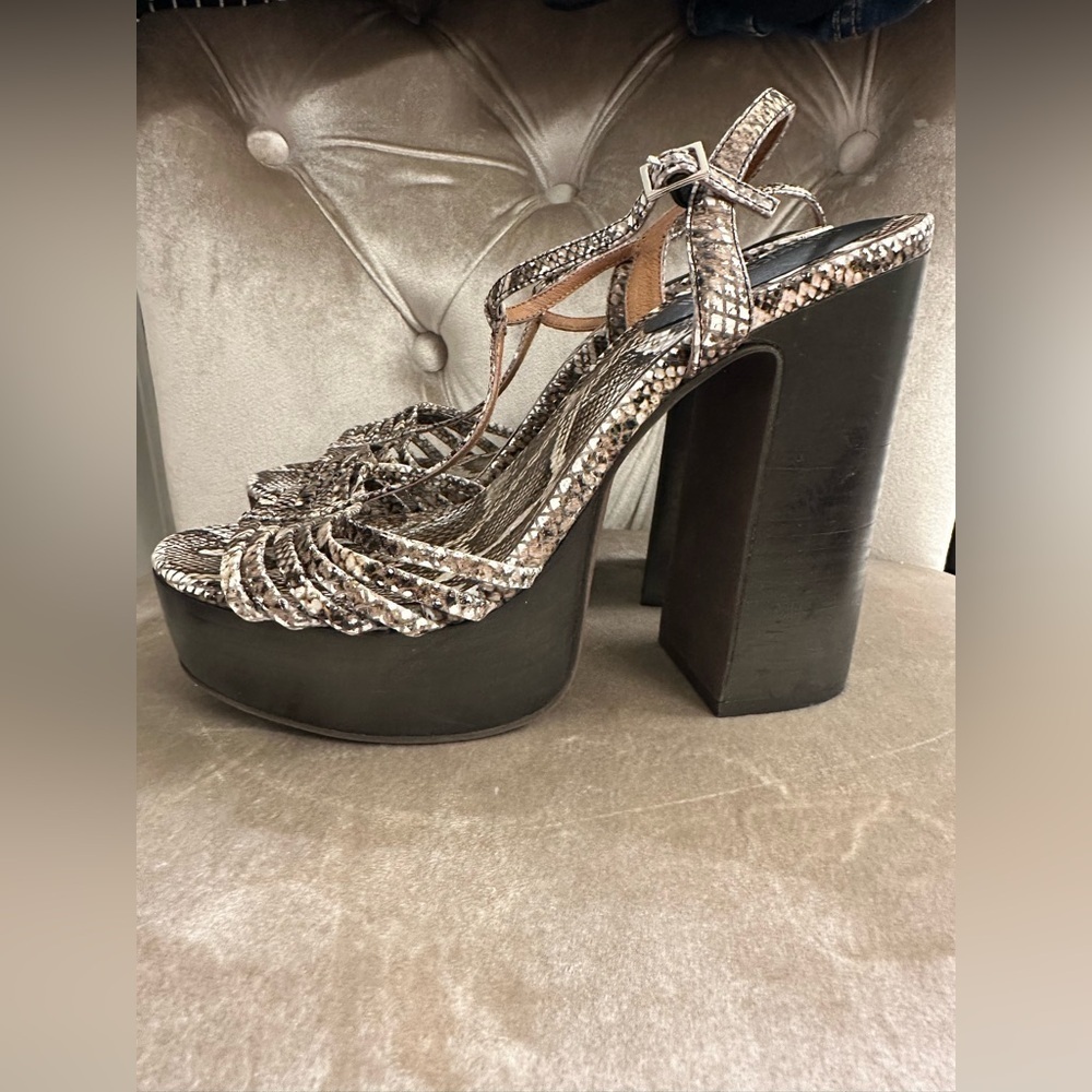Jeffrey Campbell Boogy Womens 9 Platform Snakeskin Heels Platform Strappy Sandal